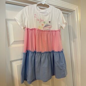 Disney Cruise Custom Made Girl’s Pink Blue Tiered Dress Size 5 D is for Disney